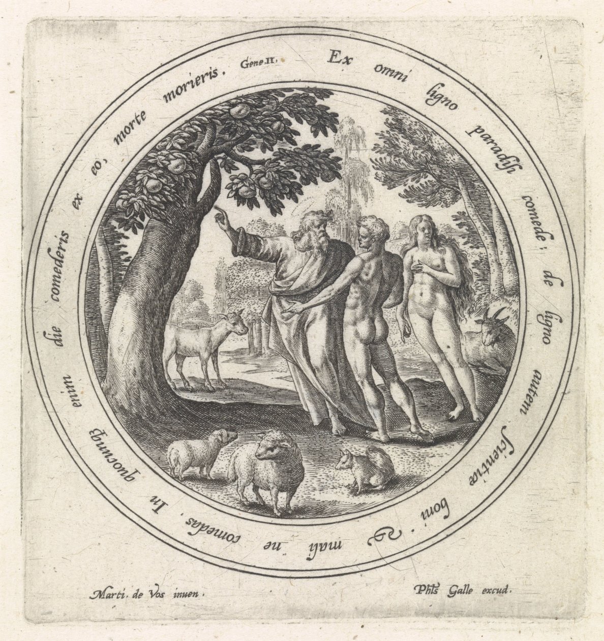 Adam og Evas fristelse i paradis Historien om Adam og Eva (serietitel) af Crispijn van de Passe (I)