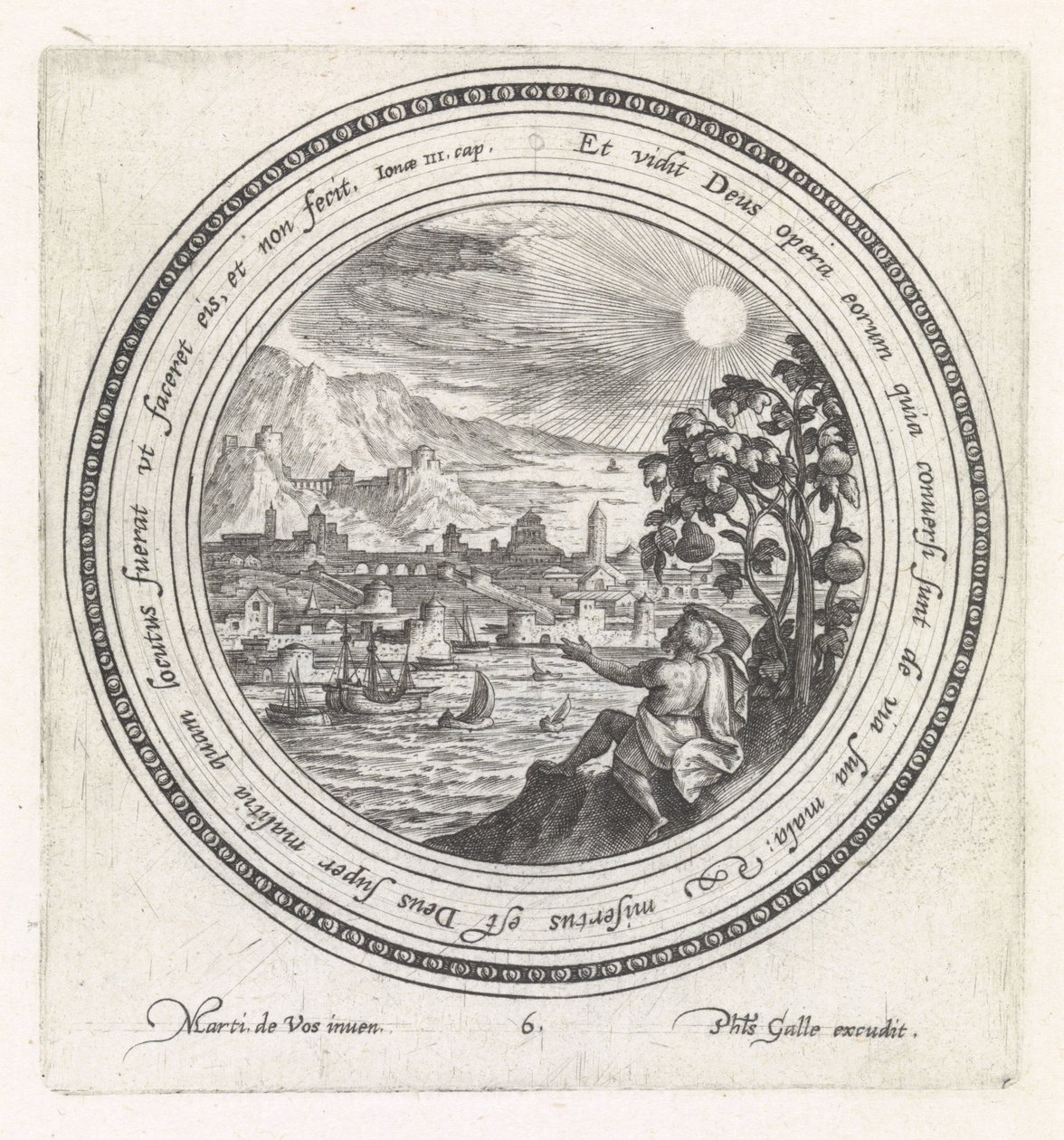 Jonas sidder under græskaret History of Jonas (serietitel) af Crispijn van de Passe (I)