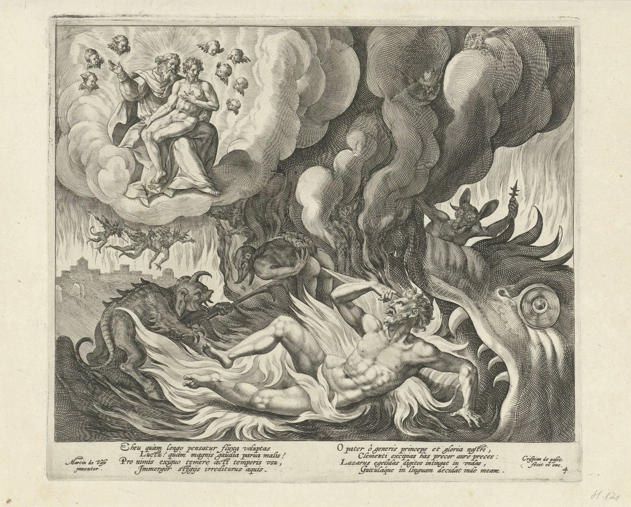 Lazarus i himlen og den rige mand i helvede Lignelse om den rige mand og den fattige Lazarus (serietitel) af Crispijn van de Passe (I)
