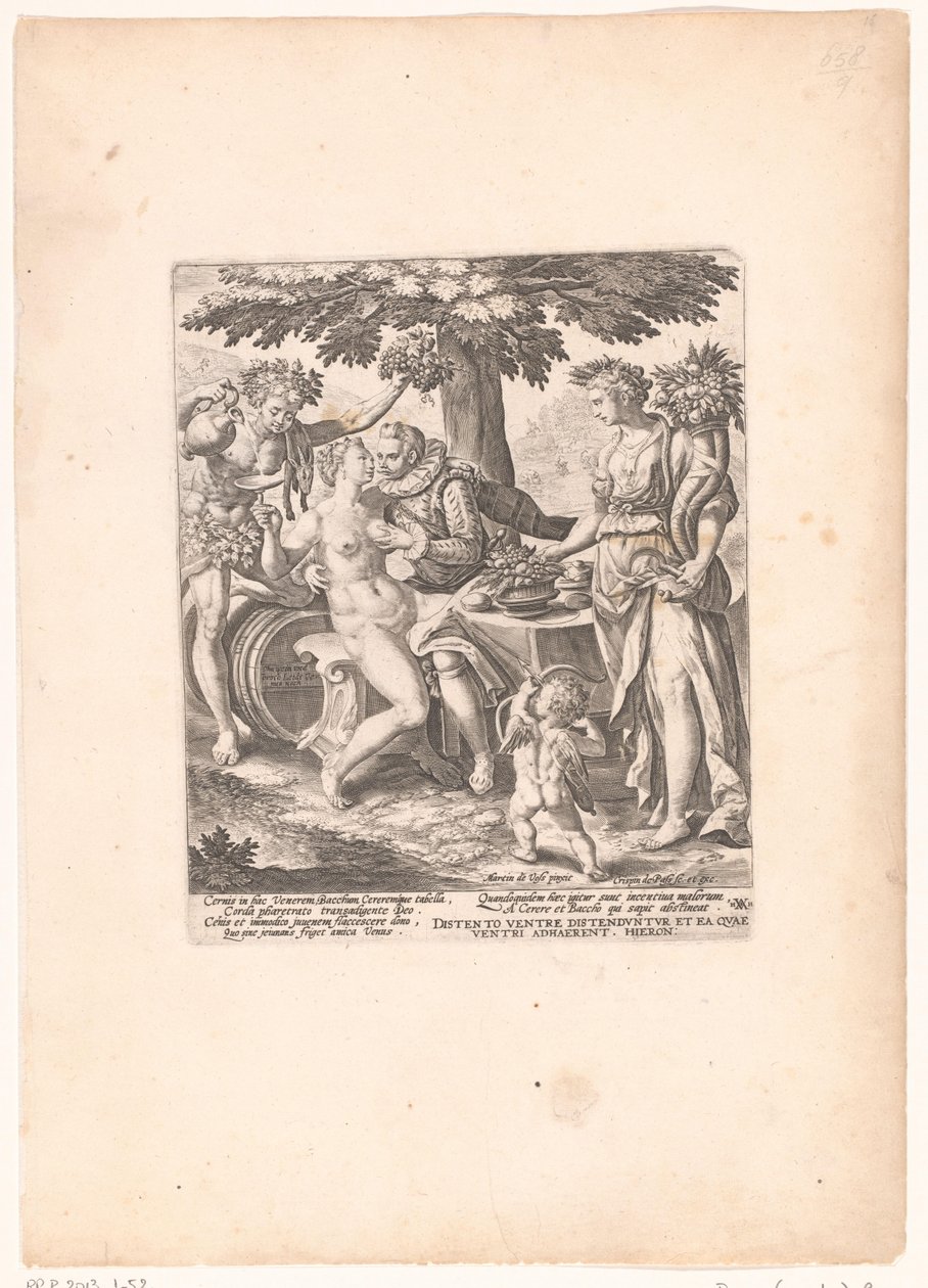 Mand i gezelschap van Venus, Ceres og Bacchus Venus er kold uden Ceres og Bacchus af Crispijn van de Passe (I)