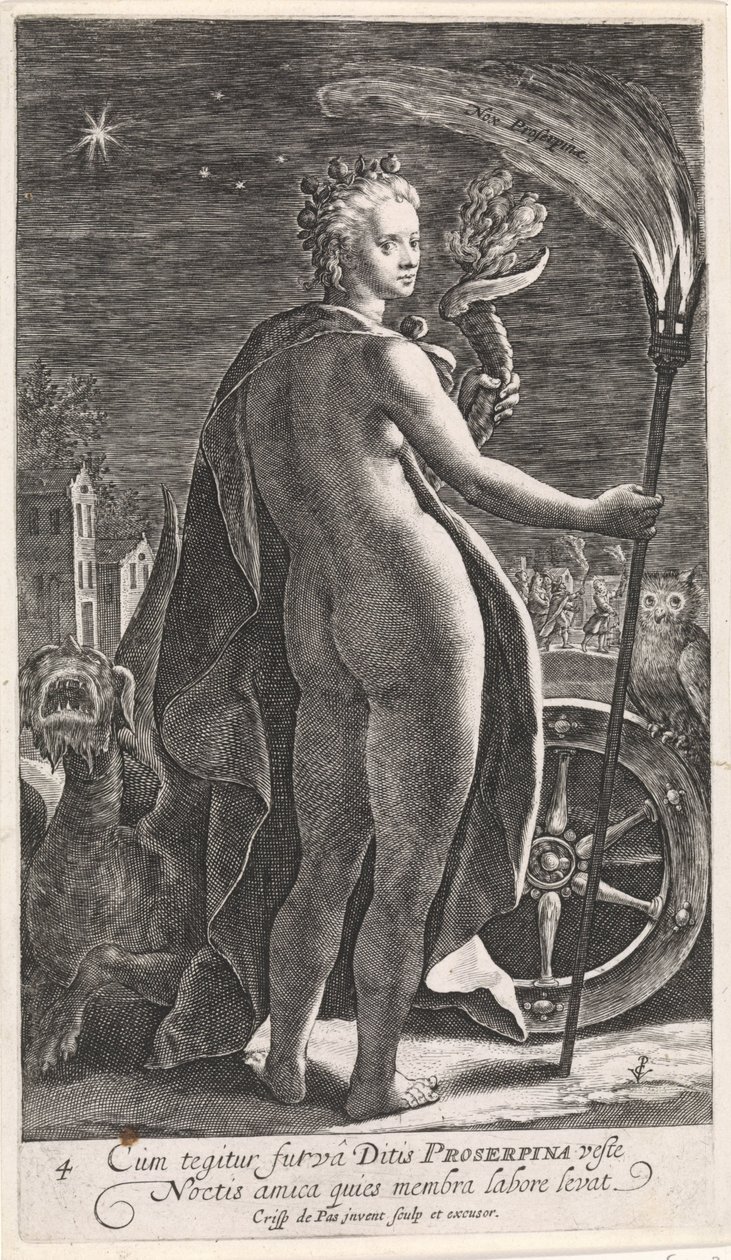 Nat Nox Proserpine (titel på objekt) De fire gange på dagen (serietitel) af Crispijn van de Passe (I)