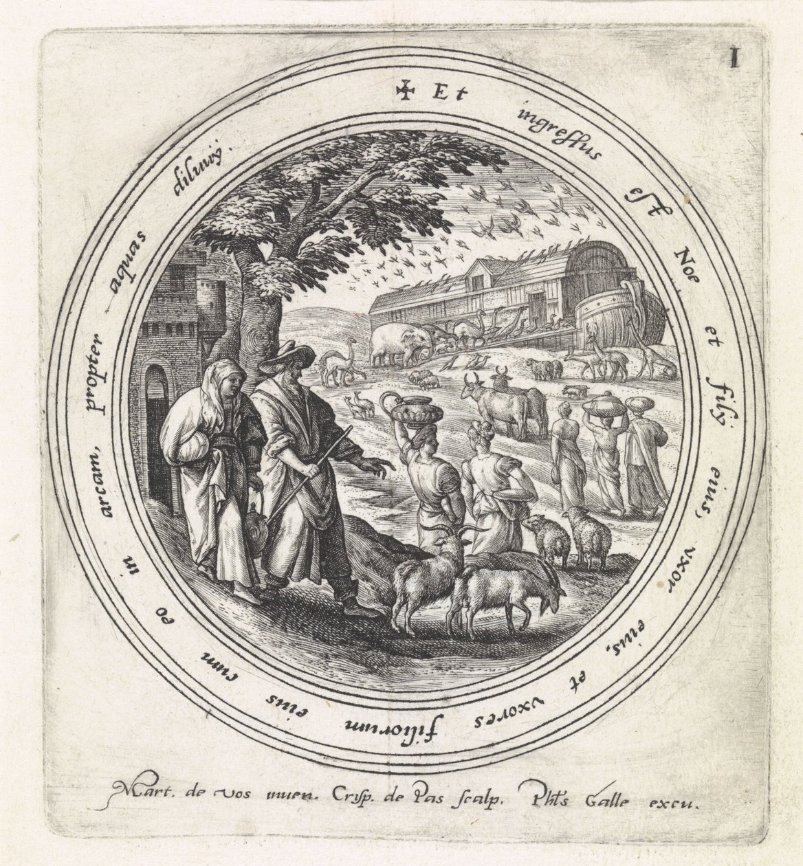 Noa gik ombord i arken med sin familie og dyrene History of Noah (serietitel) af Crispijn van de Passe (I)
