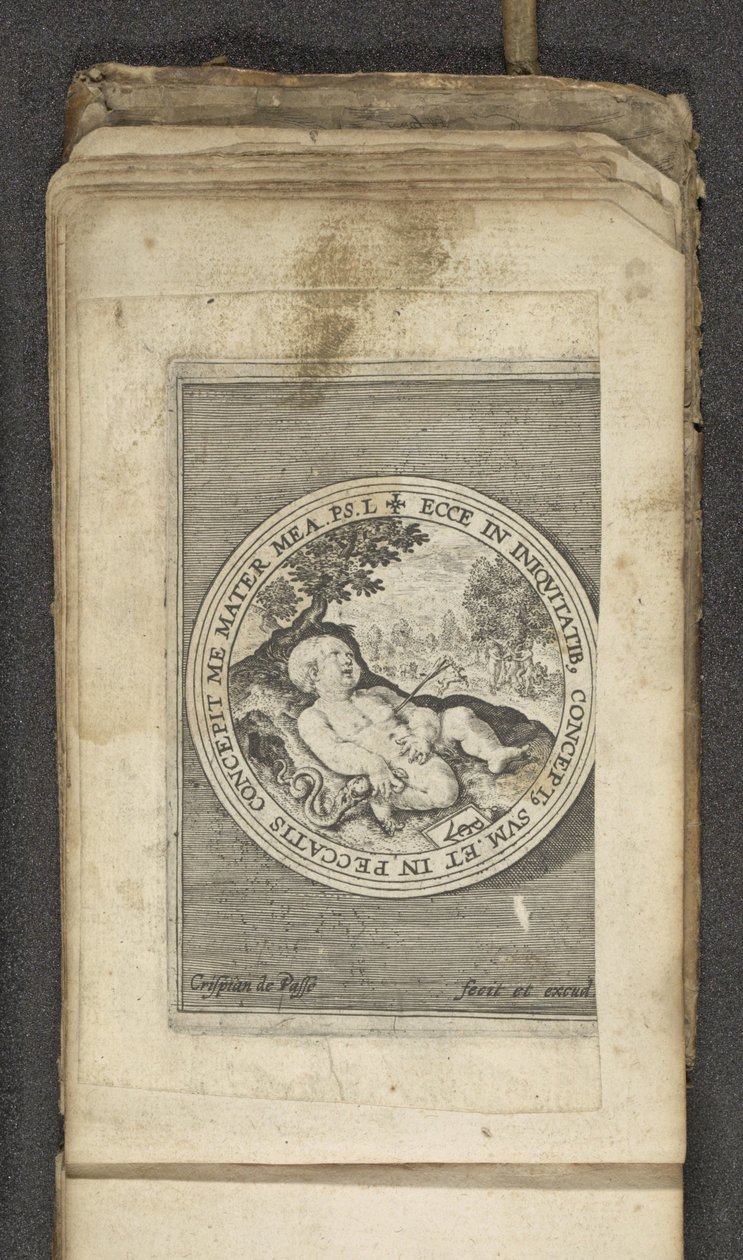 Putto med gennemboret hjerte Putti forestiller Guds ord (serietitel) Verbum Dei (serietitel) af Crispijn van de Passe (I)