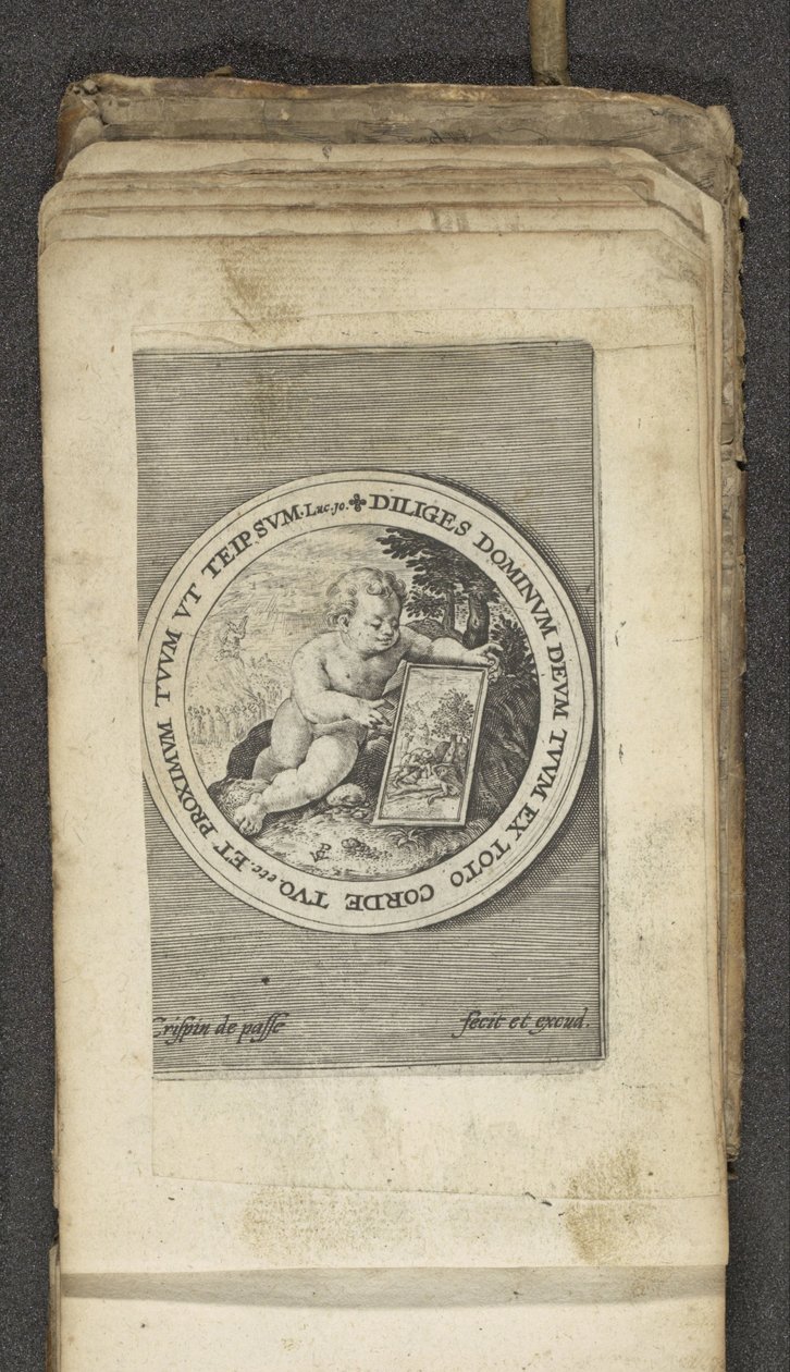 Putto med tablet Putti forestiller Guds ord (serietitel) Verbum Dei (serietitel) af Crispijn van de Passe (I)