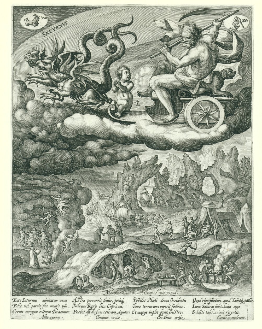 Saturn Satvrnvs (titel på objekt) De syv planeter (serietitel) Platons gyldne kæde (serietitel) af Crispijn van de Passe (I)