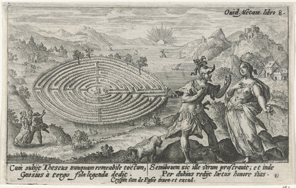 Theseus en Ariadne Metamorfosen van Ovidius (serietitel) af Crispijn van de Passe (I)