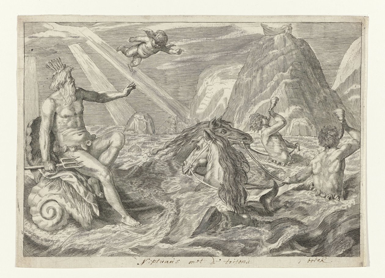 Neptunus mødt af tritoner Metamorfosen van Ovidius (serietitel) af Crispijn van de Passe (II) (attributed to)