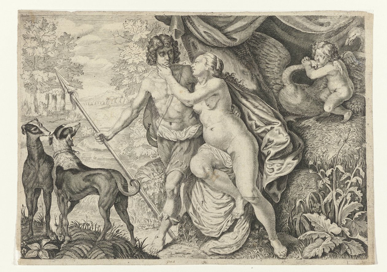 Venus i Adonis Metamorfosen van Ovidius (serietitel) af Crispijn van de Passe (II) (attributed to)