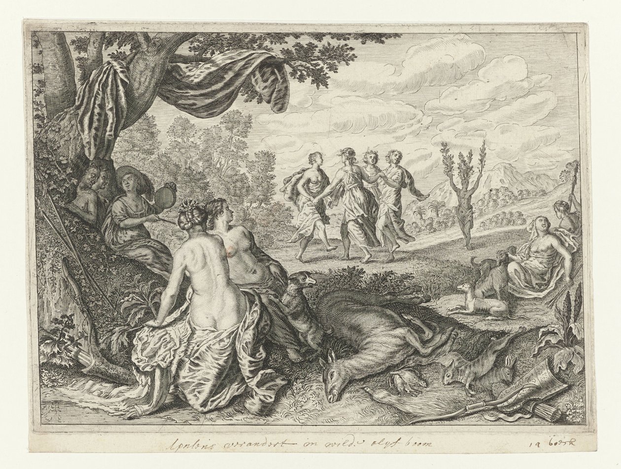Apulian Shepherd blev til et oliventræ Metamorphoses of Ovid (serietitel) af Crispijn van de Passe (II) (workshop of)