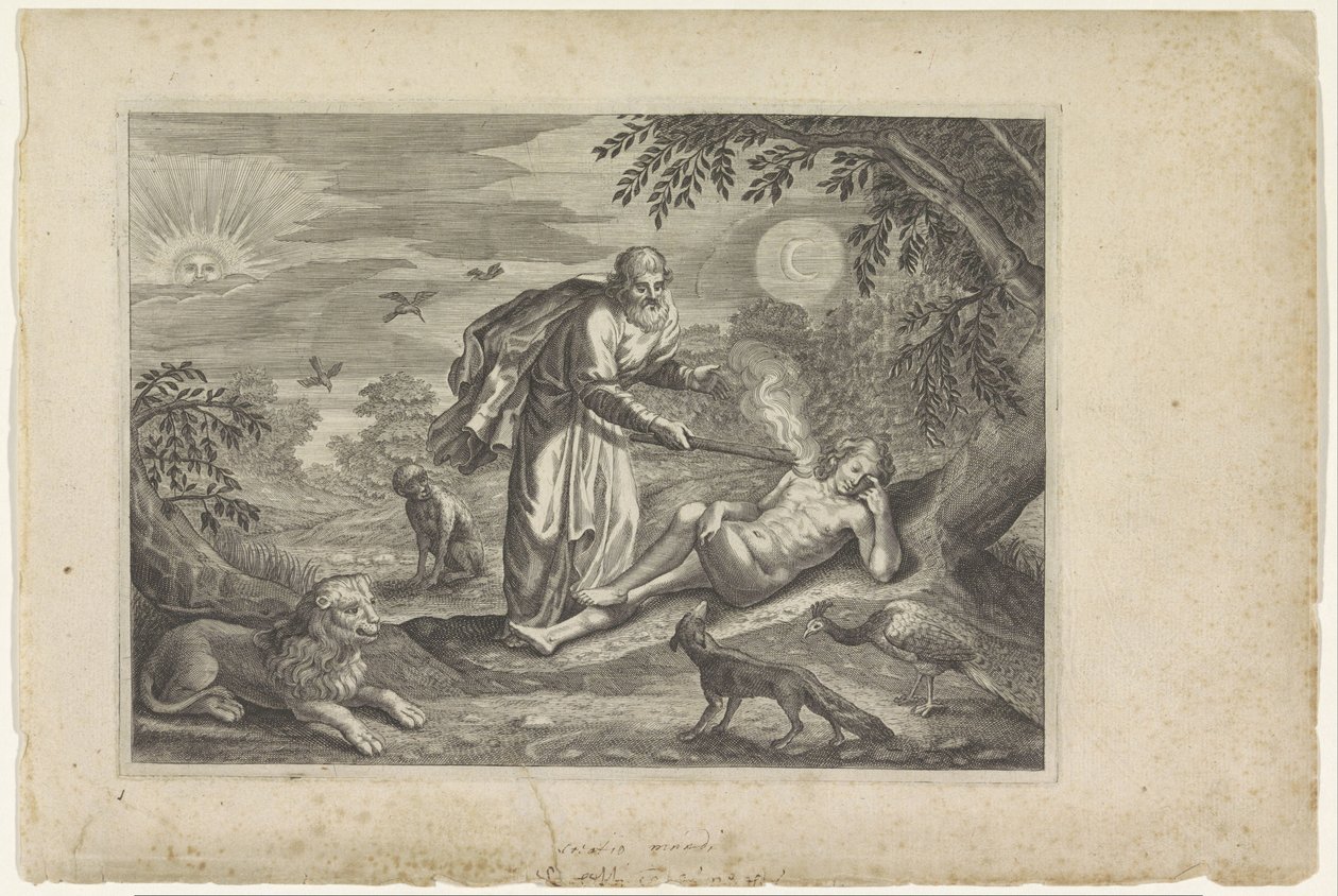 Prometheus skaber det første menneske Metamorphoses of Ovid (serietitel) af Crispijn van de Passe (II) (workshop of)