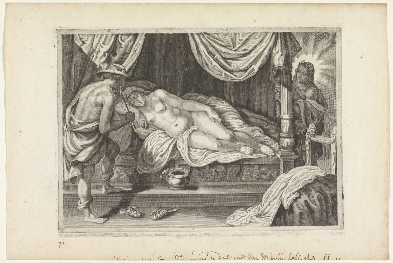Apollo og Mercury besøger Chione Metamorfosen van Ovidius (serietitel) af Crispijn van de Passe (II)
