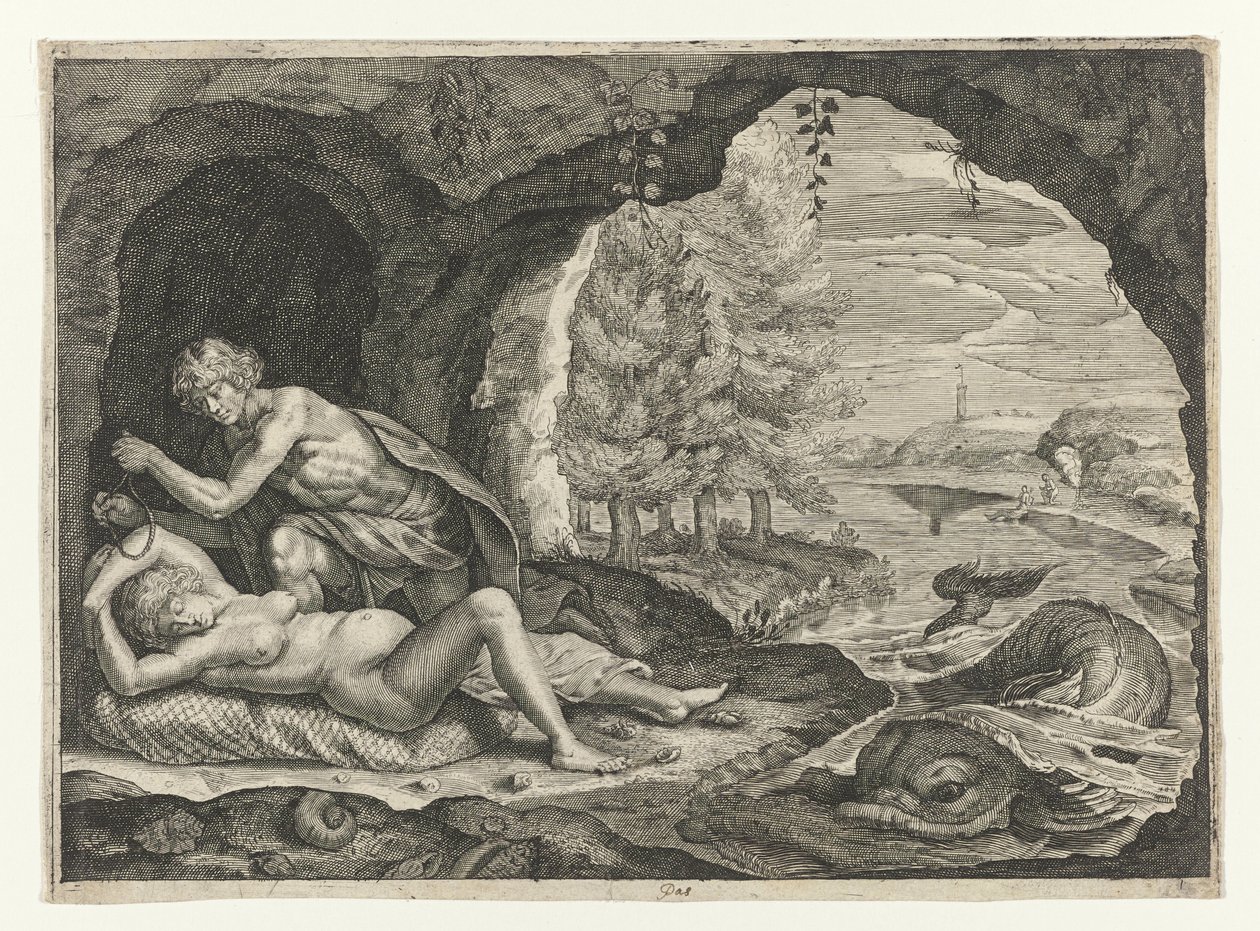 Peleus forfølger den sovende Thetis Metamorphoses of Ovid (serietitel) af Crispijn van de Passe (II)