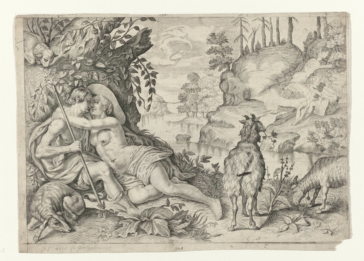 Polyphemus blev fanget af Acis en Galatea Metamorfosen van Ovidius (serietitel) af Crispijn van de Passe (II)