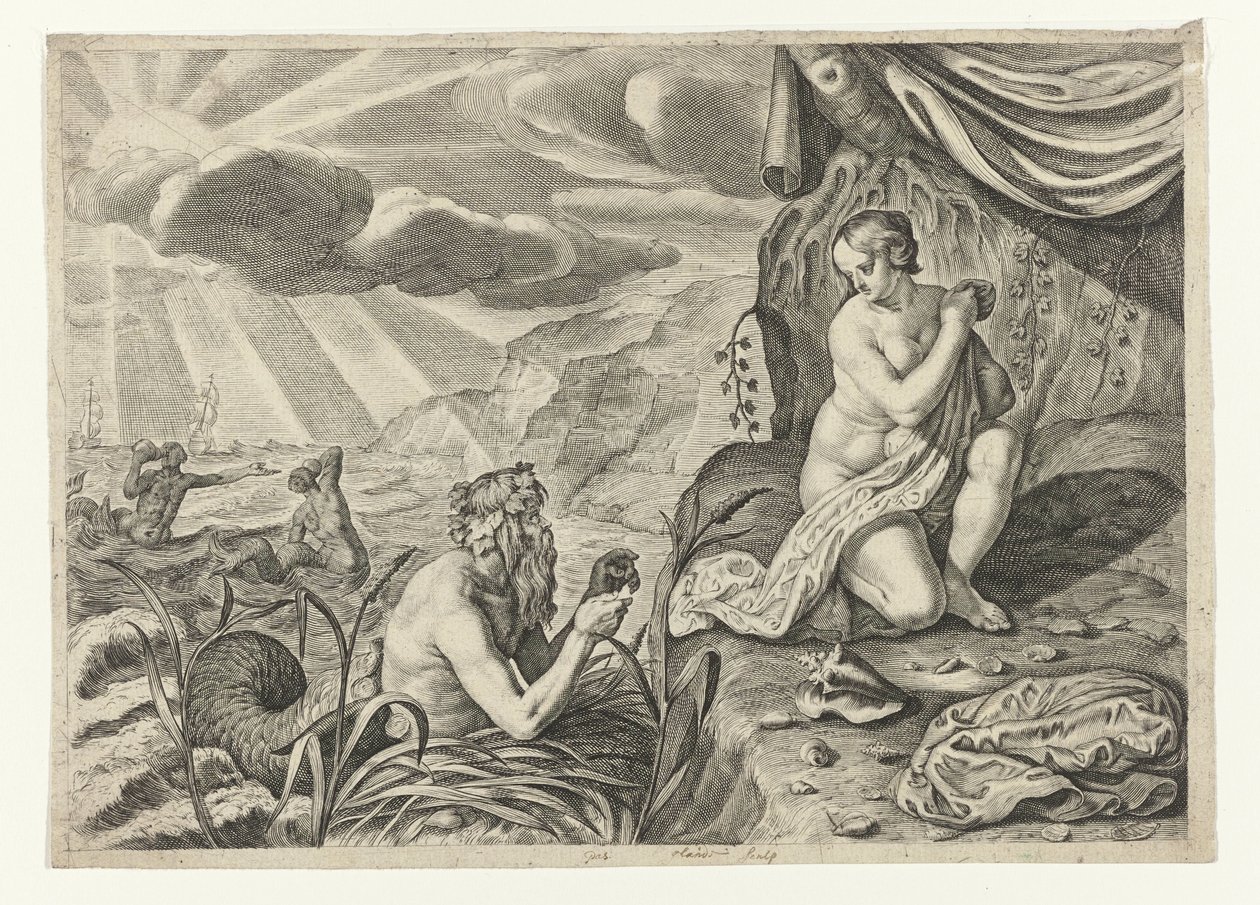 Scylla på flugt fra Glaucus Glauci forelsket i Scylla (titel på objekt) Metamorphoses of Ovid (serietitel) af Crispijn van de Passe (II)