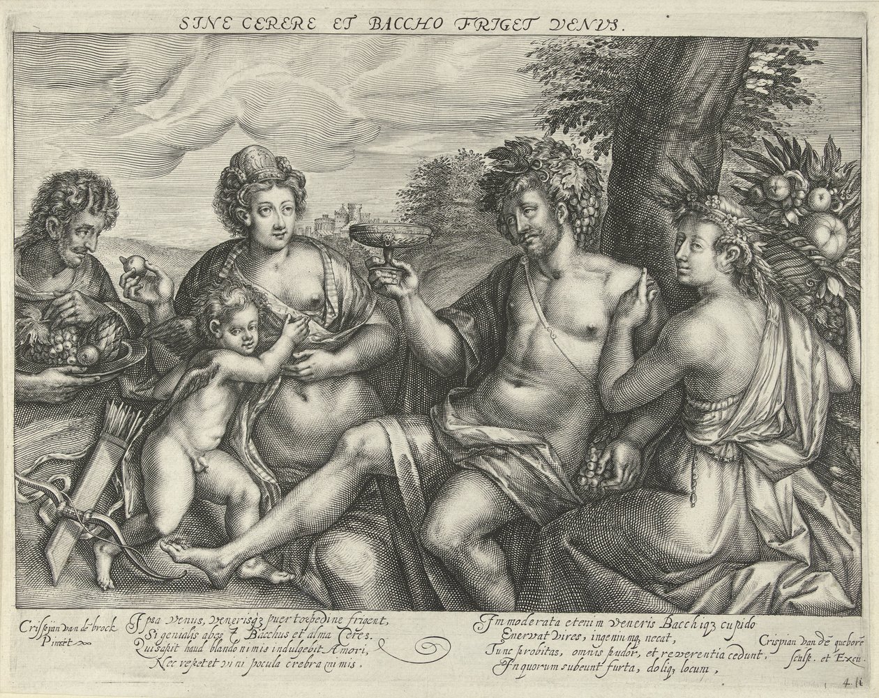Bacchus, Venus og Ceres i et landskab Venus fryser uden Ceres og Bacchus (titel på objekt) af Crispijn van den Queborn