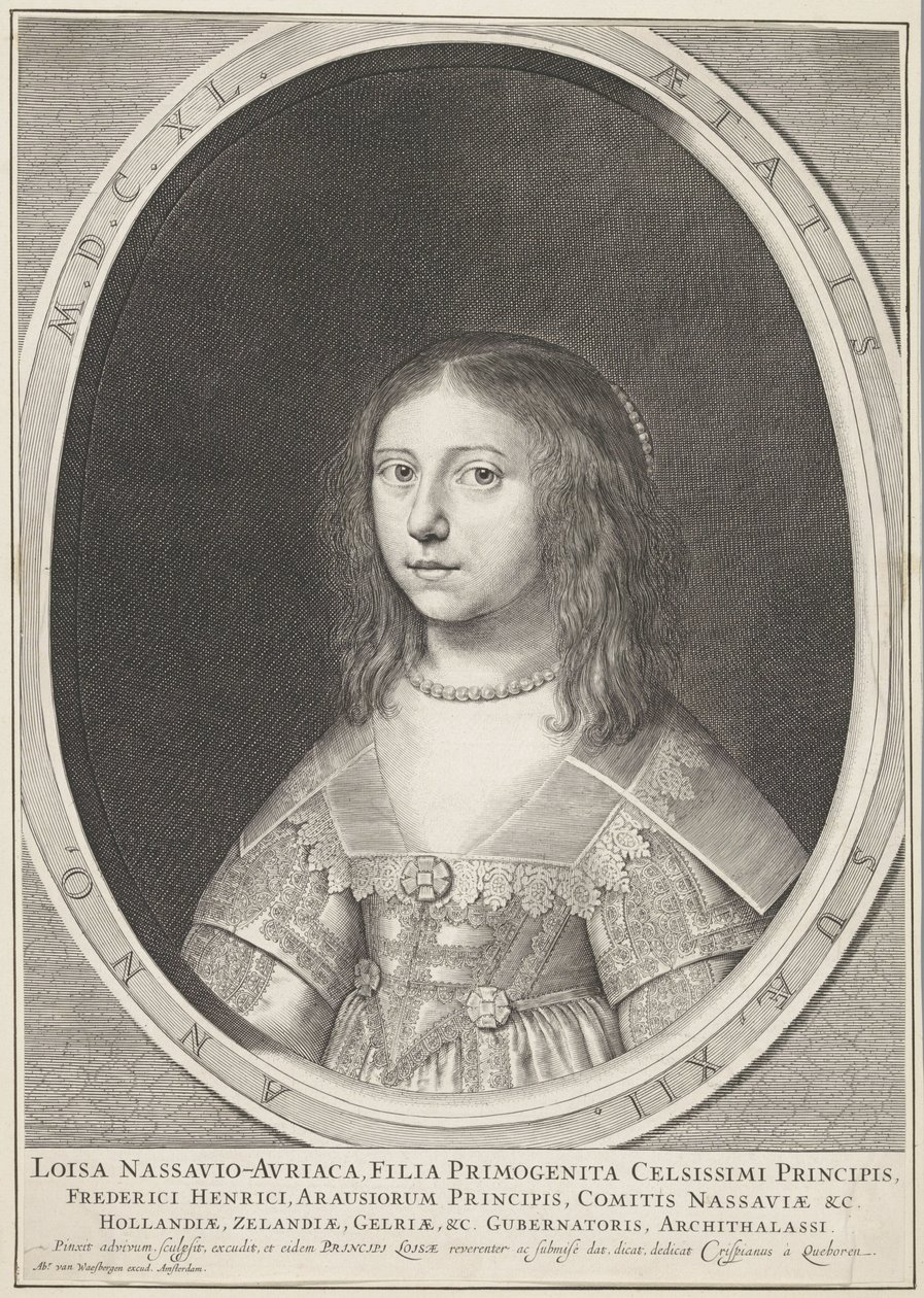 Portræt af Louise Henriëtte, prinsesse af Orange, i en alder af 12 af Crispijn van den Queborn