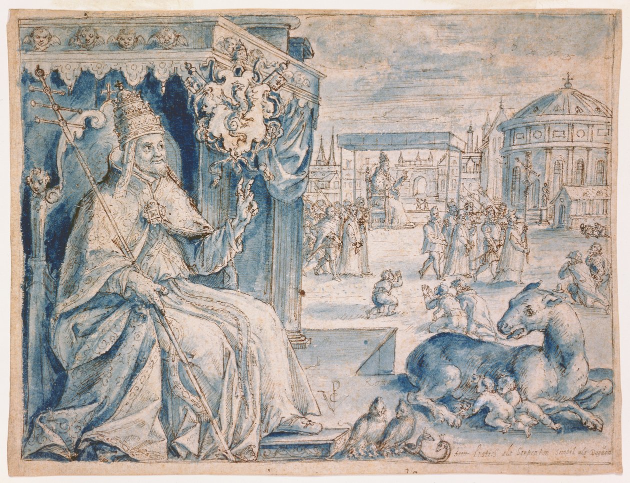 Pave Paul V (1552-1621) (pen og brunt blæk med blå vask på papir) af Crispin  Passe