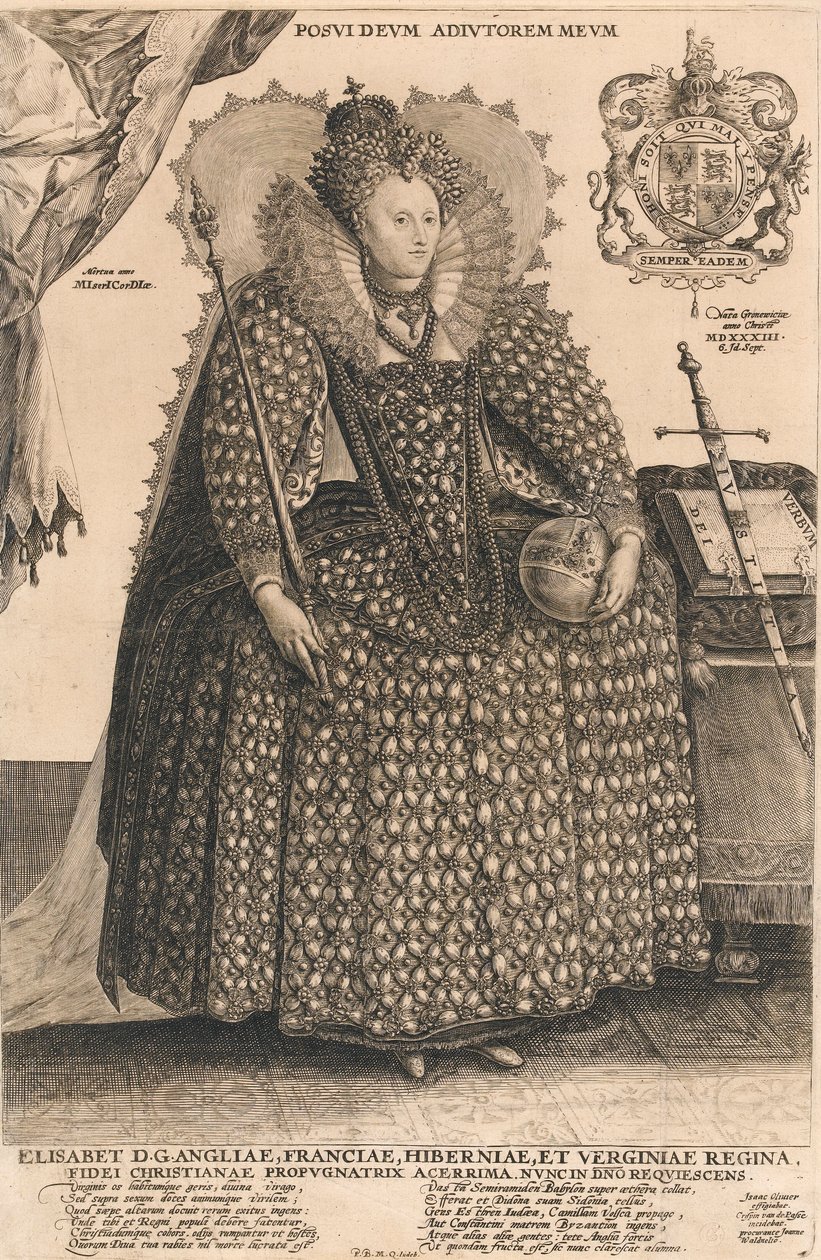 Elizabeth, dronning af England, ca. 1603 (gravering) af Crispin I de Passe
