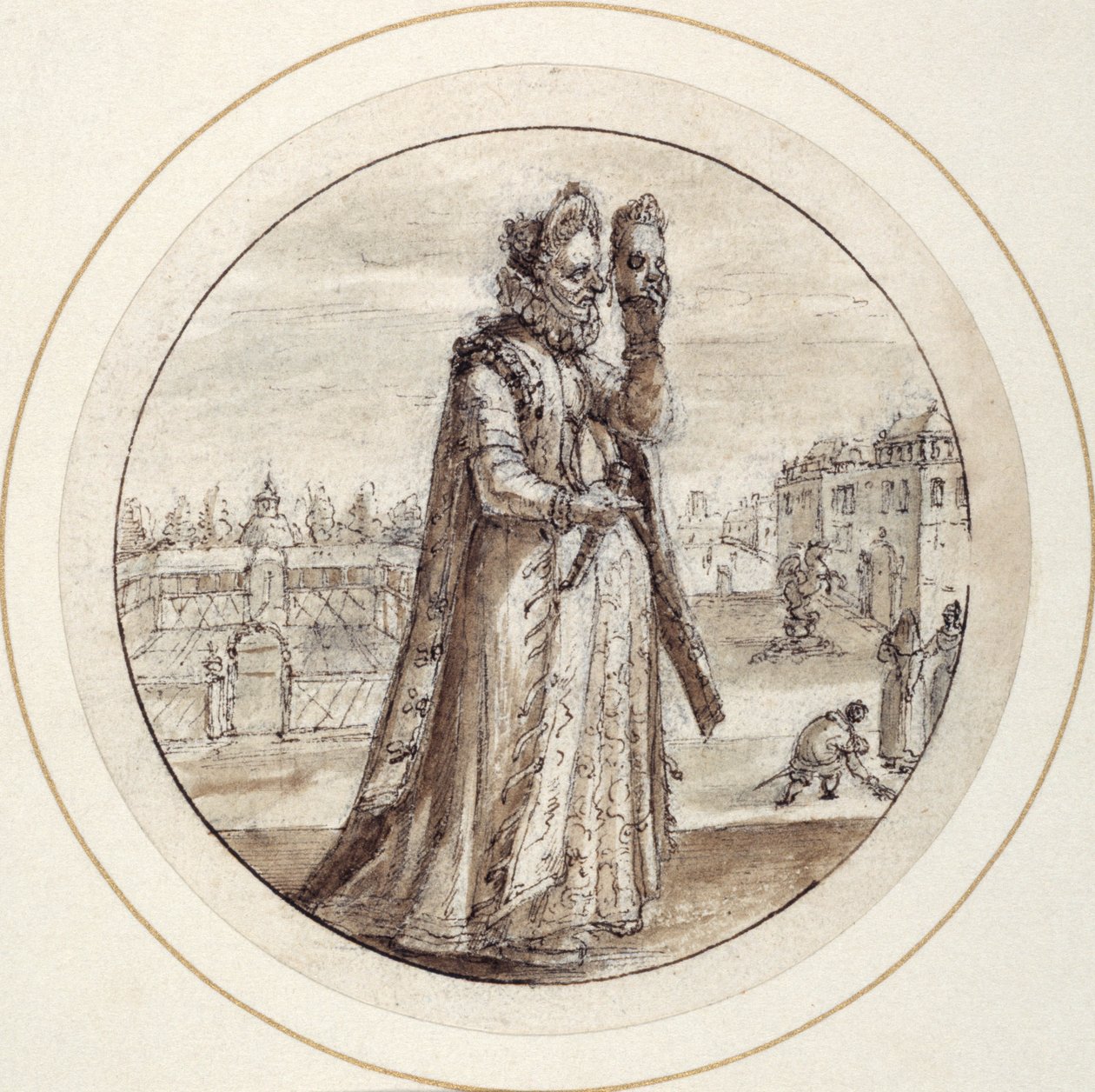 Helena med maske, tidligt i det 17. århundrede (pen & brun blæk med brun vask) af Crispin I de Passe