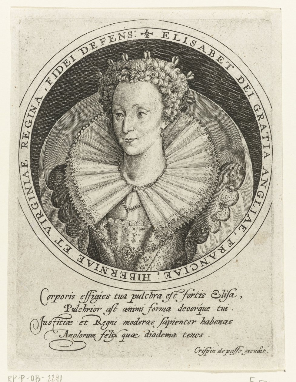 Portræt af dronning Elizabeth I af England af Crispin I de Passe