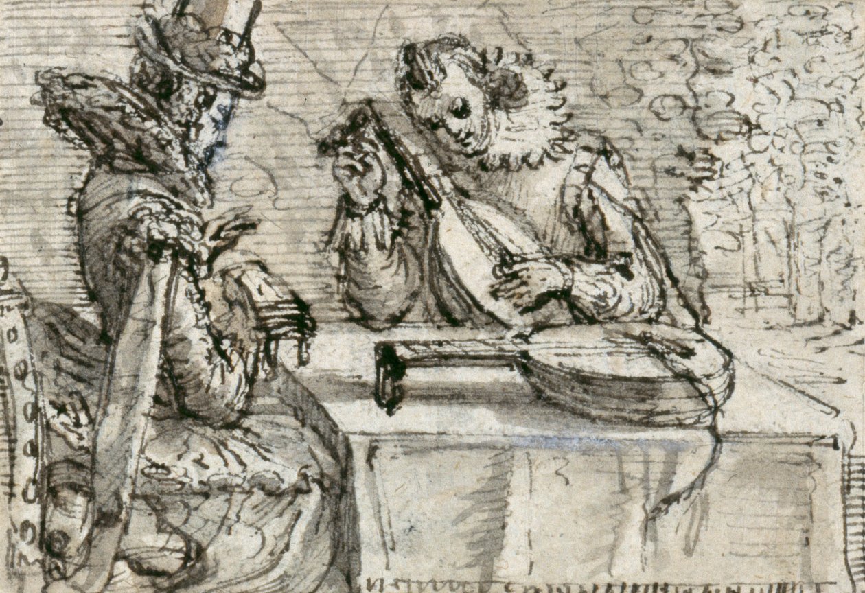 Ungdom, der spiller lut (pen & blæk med brun vask på papir) af Crispin I de Passe