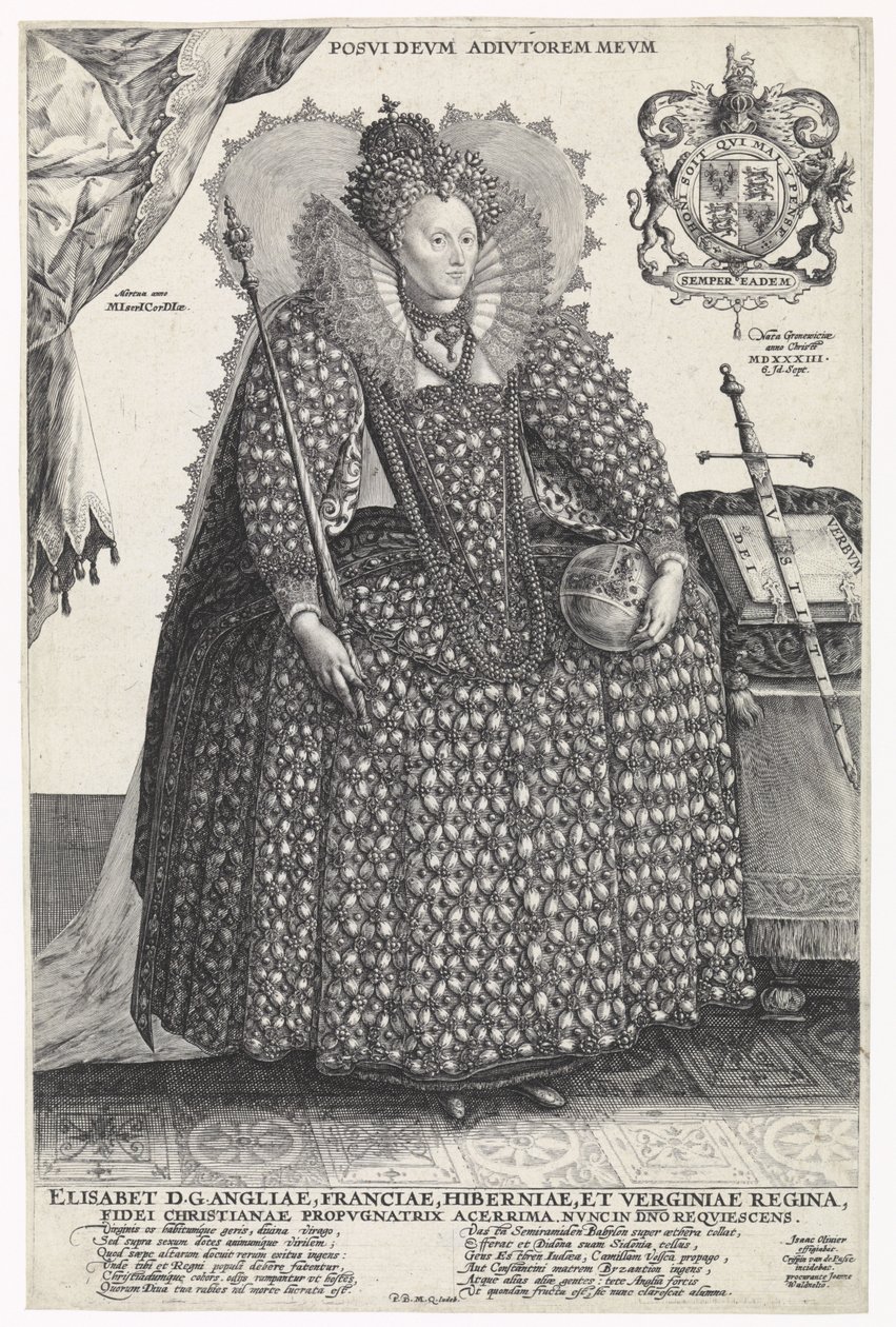 Portræt af dronning Elizabeth I af England, ca. 1603 af Crispin  Passe