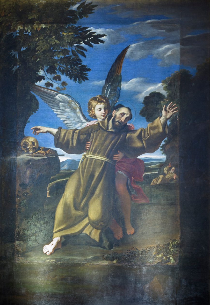 St. Francis holdes op af en engel, mens han var i ekstase af Crispin of Viterbo