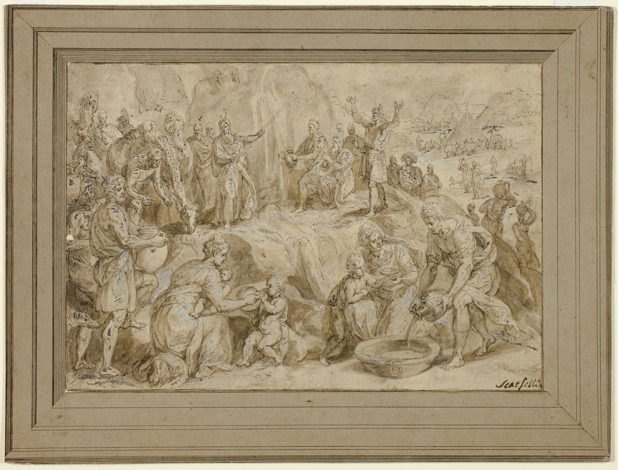 Moses slår vand ud af klippen af Crispin van den Broeck