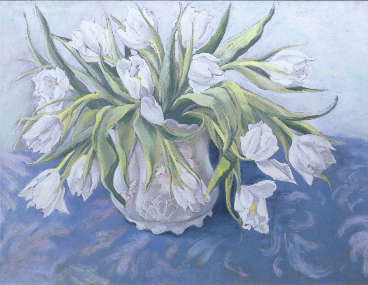 Hvide tulipaner (pastel på papir) af Cristiana Angelini