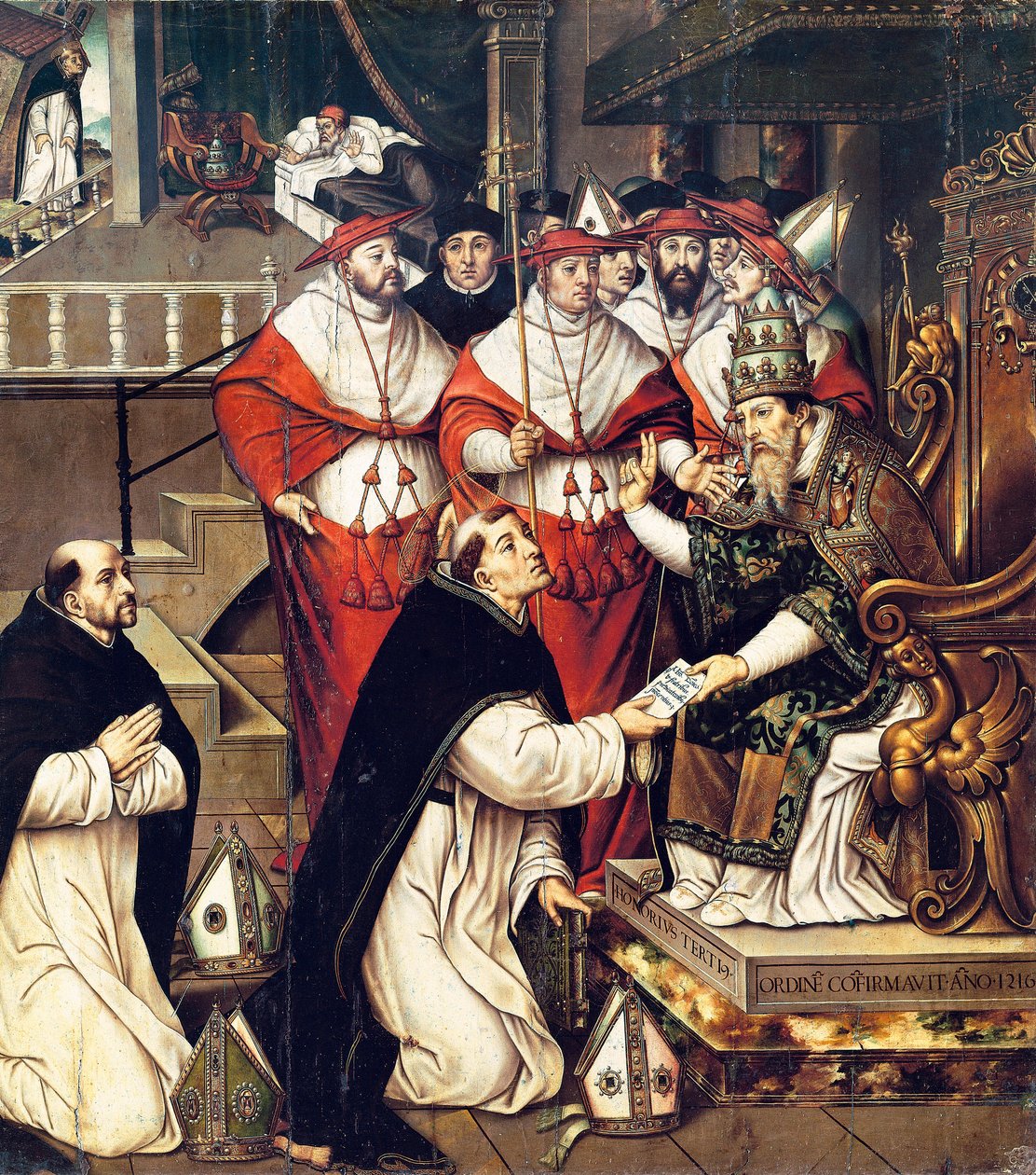 Honorius III (Cencio Savelli, pave fra 1216 til 1227), der bekræfter Saint Dominic-ordenen. Maleri af Cristobal Llorens (ca. 1550-1616) af Cristobal Llorens
