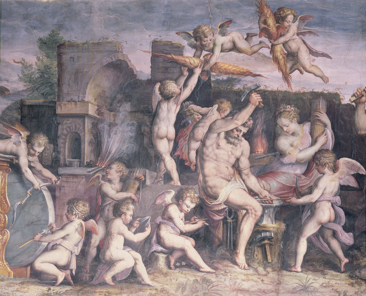 Vulcans smedje, 1555 af Cristofano Gherardi