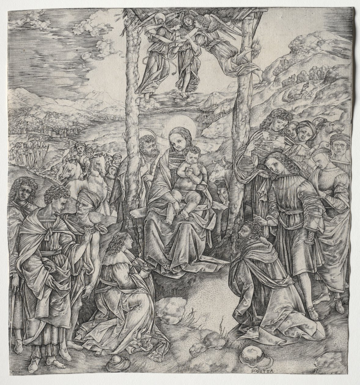 Tilbedelse af Magi af Cristofano Robetta