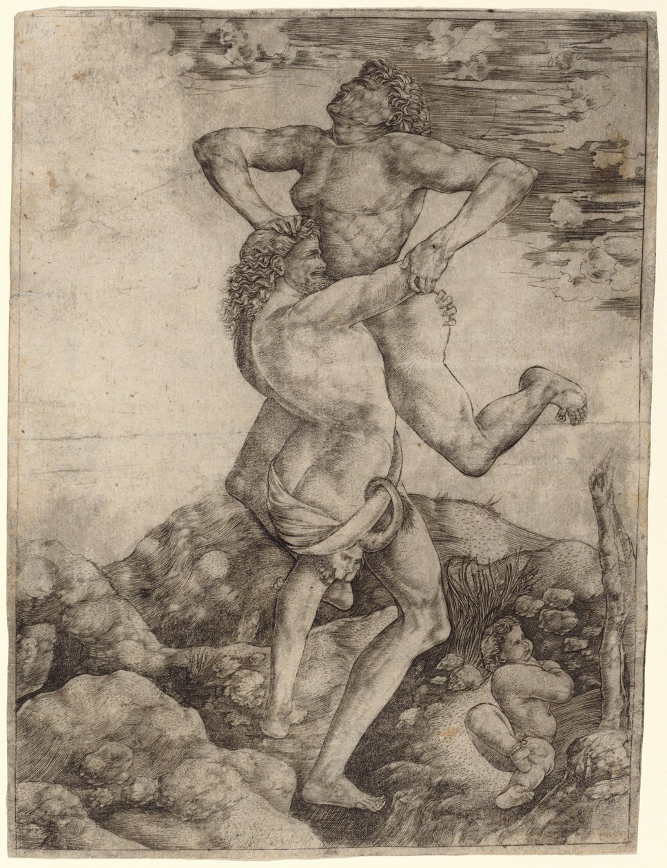 Hercules og Antaeus af Cristofano Robetta, after Antonio del Pollaiuolo