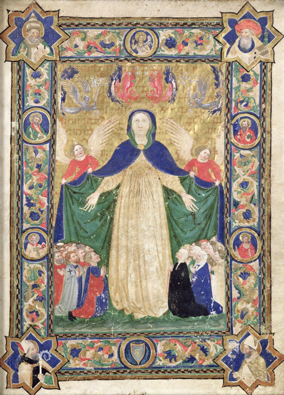 Virgin of the Misericordia, frontispice fra en bog fra School of the Trinity of the Teutonic Friars, 1422 af Cristoforo Cortese