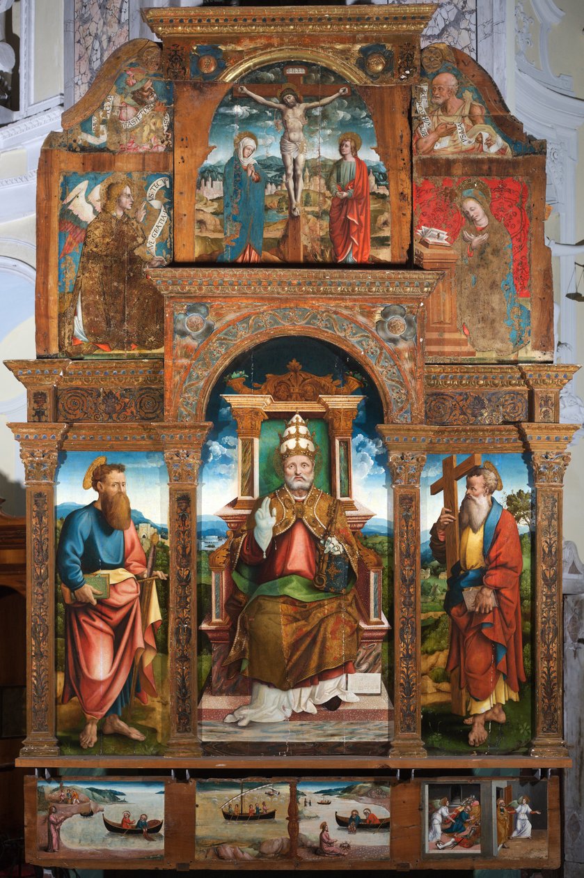 Polyptykon af Sankt Peter i stolen af Cristoforo (fl.1525 1578) (attr.to) Pancalino