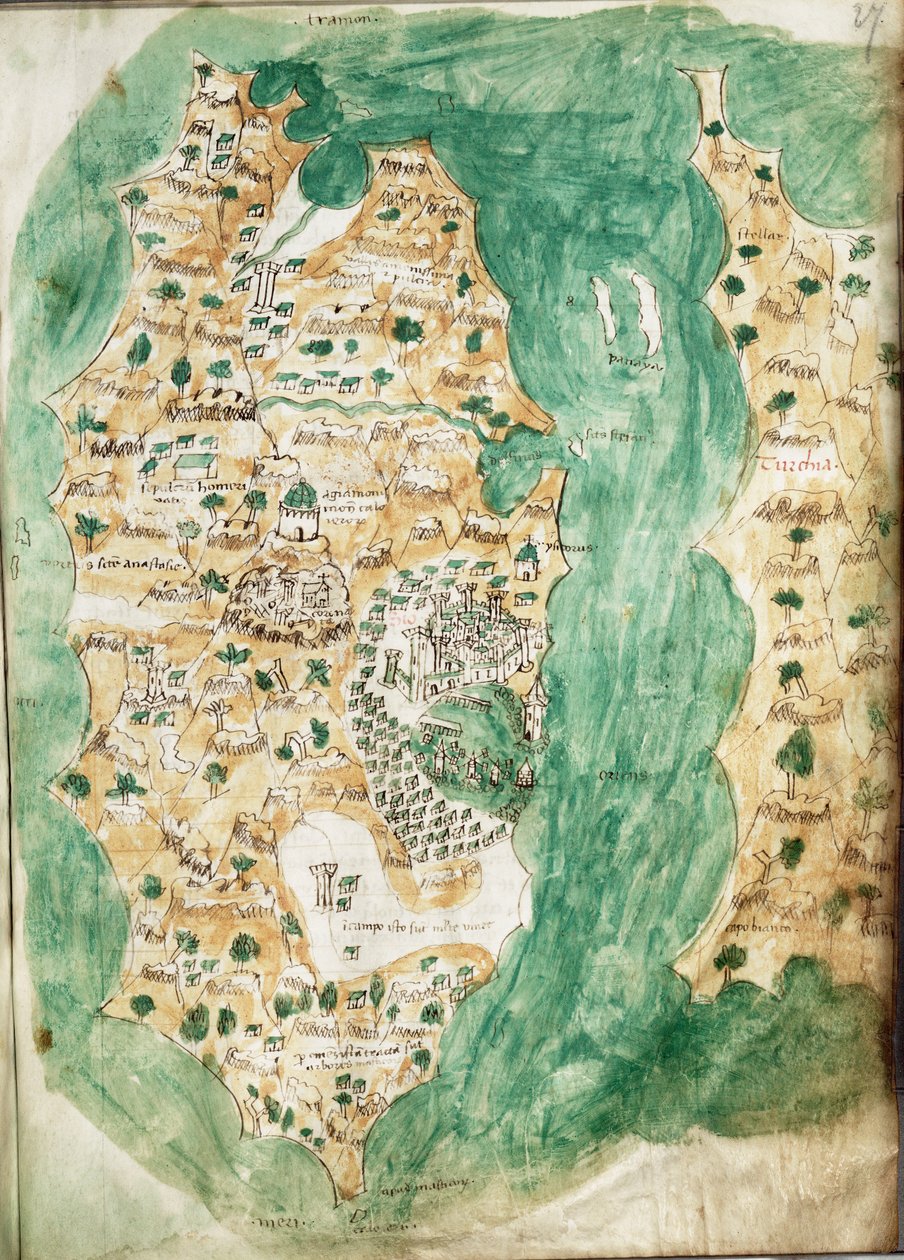 Et kort over Khios og det tilstødende fastland, ca. 1420 (pergament) af Cristoforo Buondelmonti