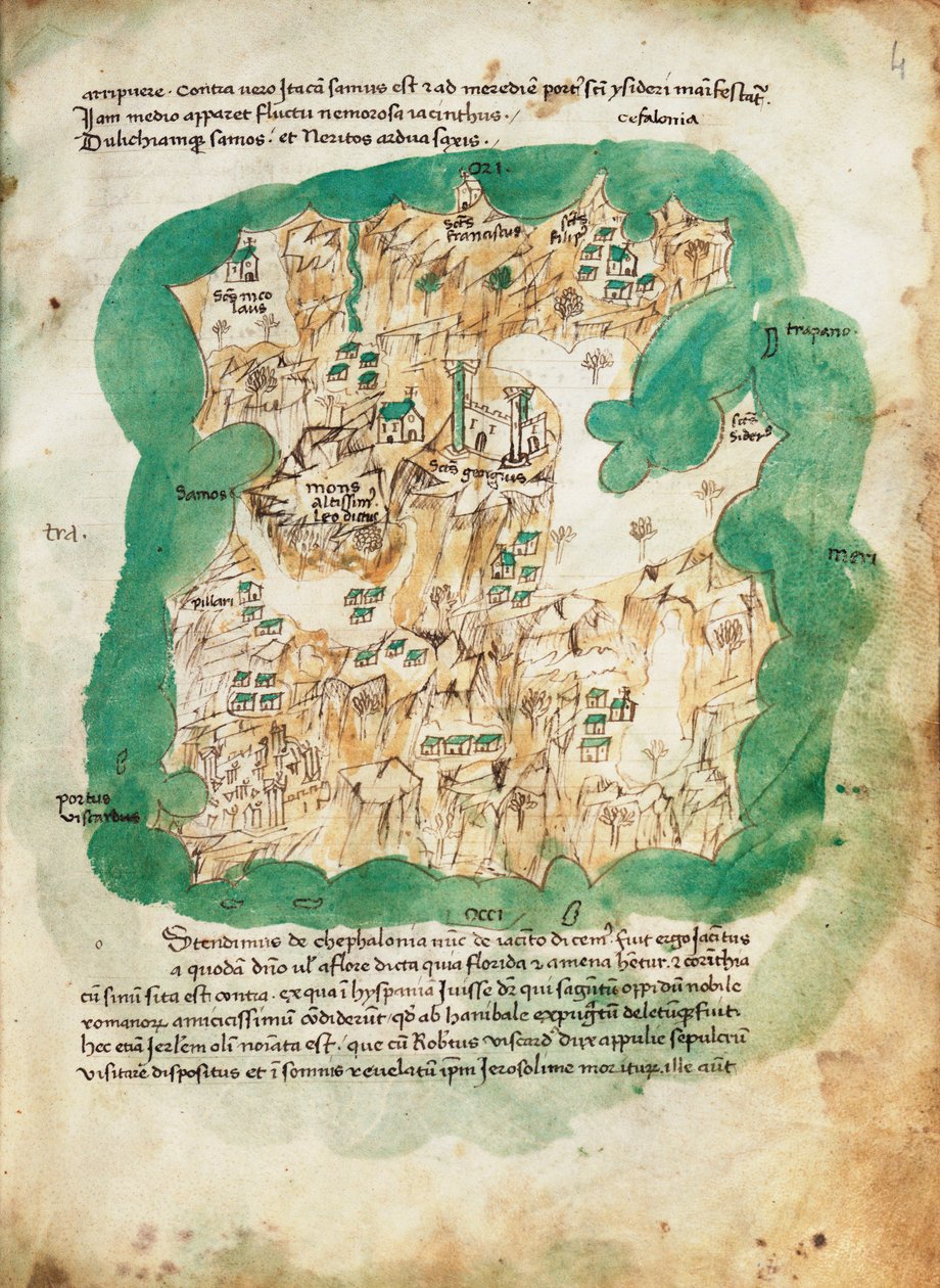 Kort over Kefalonia, ca. 1420 (pergament) af Cristoforo Buondelmonti