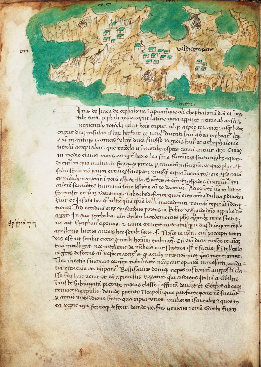 Kort over Ithaki, ca. 1420 (pergament) af Cristoforo Buondelmonti