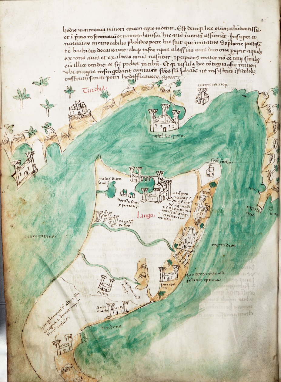 Kort over Kos og Bodrum, ca. 1420 (pergament) af Cristoforo Buondelmonti