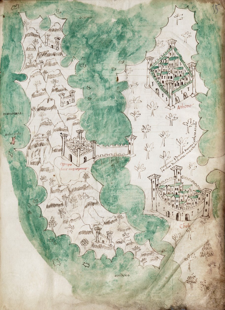 Euboea og Athen, ca. 1420 (pergament) af Cristoforo Buondelmonti