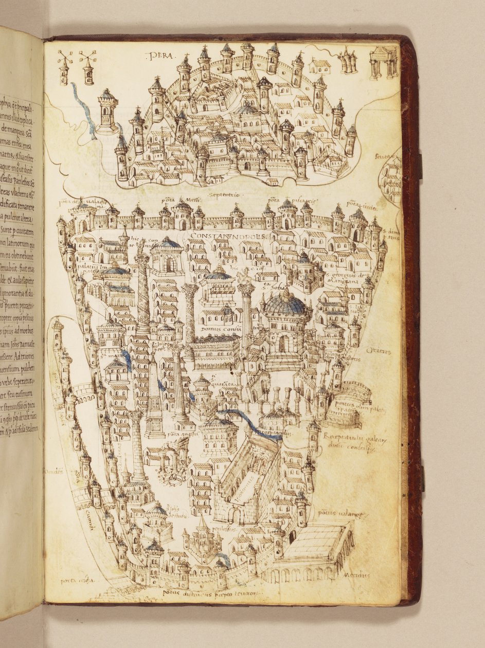 Kort over Konstantinopel, illustration fra "Liber Insularum Archipelagi" af Cristoforo Buondelmonti