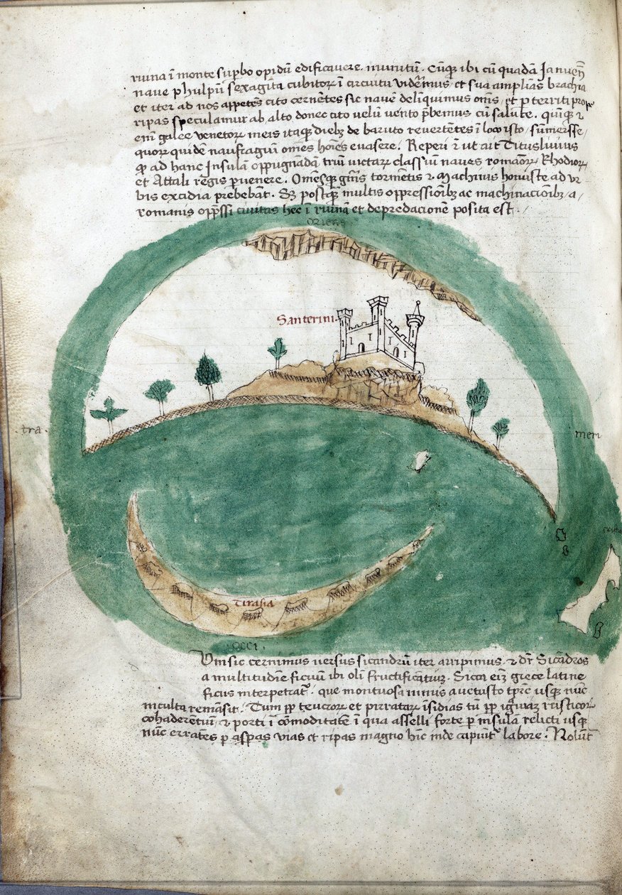 Kort over øen Santorini (Grækenland) af Cristoforo Buondelmonti