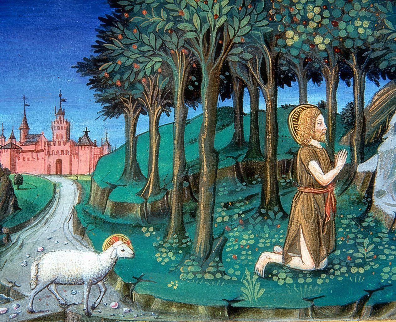 Johannes Døberen beder ved byens porte (c.143v). 1476 af Cristoforo De Predis