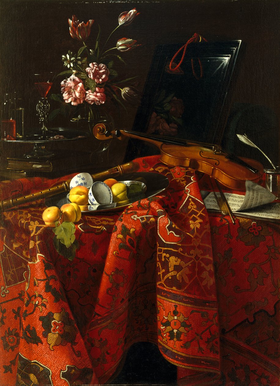 Stilleben med musikinstrumenter, ca. 1710-1715 (olie på lærred) af Cristoforo Munari