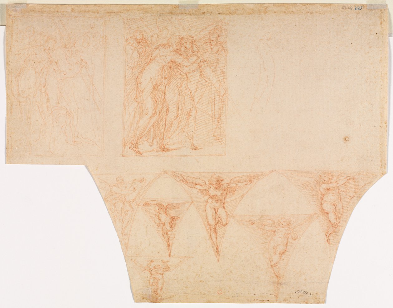Studies for Christ Meeting His Mother..., Studies of an Angel in a Pendentive verso, 15991604. af Cristoforo Roncalli