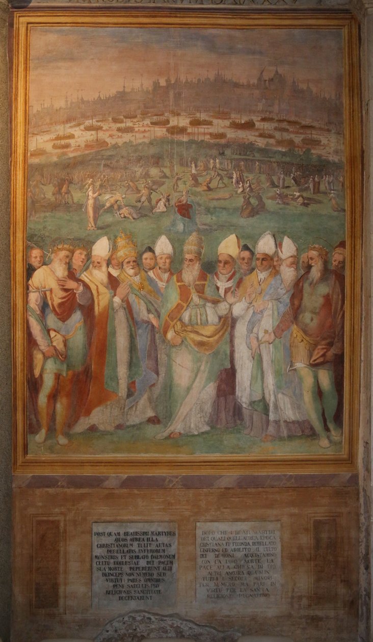 Pave biskopper og konger ærer de martyrdøde helgener af Cristoforo & Tempesta Antonio (1555 1630) Roncalli