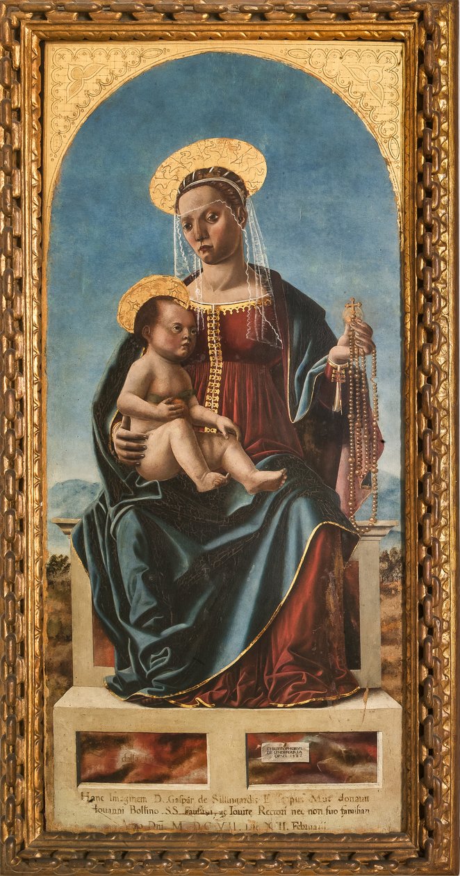 Madonna med barn (olie på panel) af Cristoforo da Lendinara Canozzi or Canozi