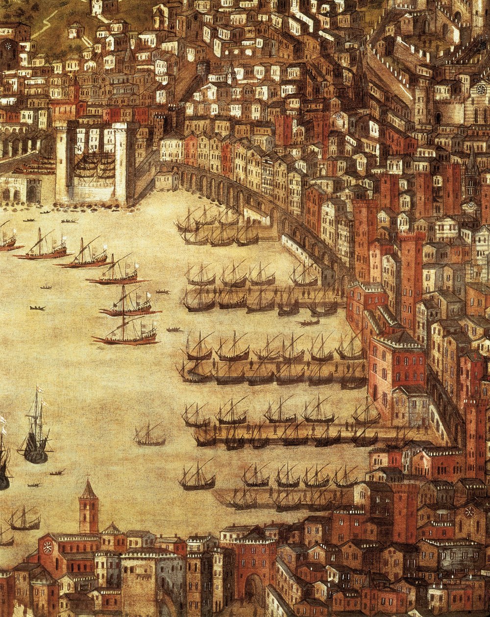 Udsigt over Genova og dets slot (detaljer) 1597 (olie på lærred) af Cristoforo de Grassi