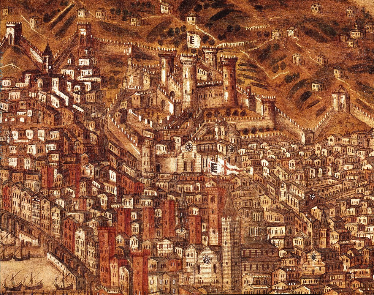 Udsigt over Genova og dets slot (detaljer) 1597 (olie på lærred) af Cristoforo de Grassi