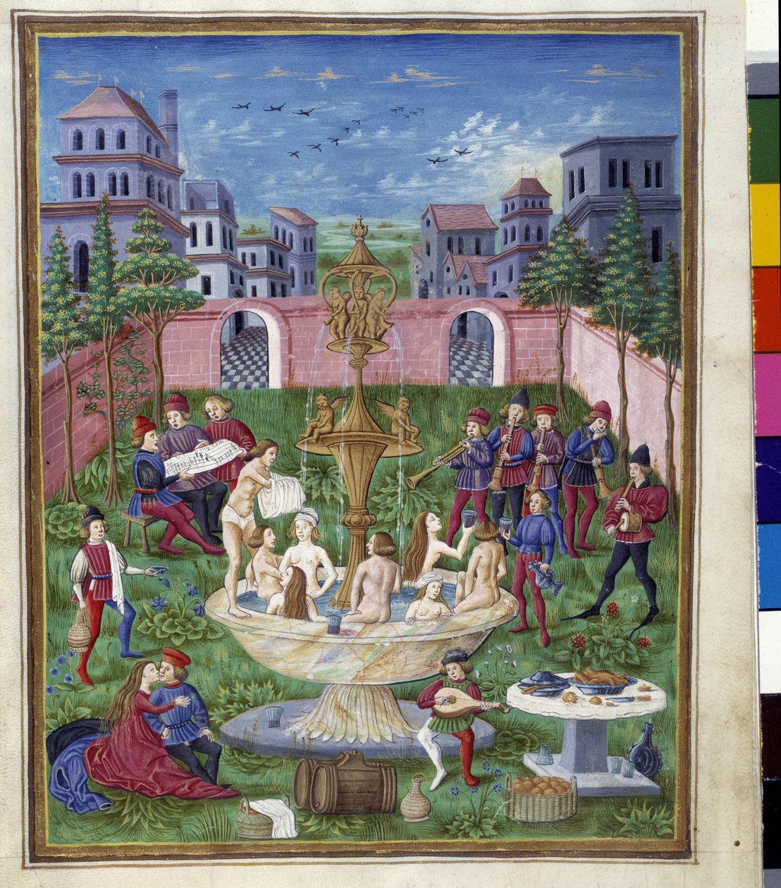 Indflydelse af Merkur: Kærlighedens Have og Ungdommens Kilde. Miniature lavet af Cristoforo de Predis (v. 1440-v. 1486) - i “” De Sphaera””” d